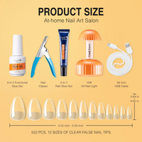 Candy Lover Gel Nail Tips Kit, 552 Pcs Short Balleria False Nail Tips Kit with 4-in-1 Nail Glue Gel and Nail Lamp, Acrylic Gel Nail Extension Kit, Nail Art DIY at Home Gift for Girls Women