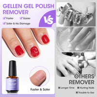 Gellen Gel Polish Remover Kit, 3-5 minutes Quick Removal, with Liquid Latex Tape Easy Peel Off & Nail Strengthener & Manicure Tools, No Need Wrapping or Soaking