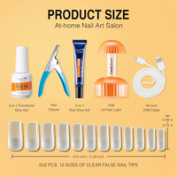 Candy Lover Nail Tips and Glue Gel Kit, 552 Pcs Fully Pre-buffed Fake Square Nail Tips Kit with 4-in-1 Nail Glue Gel and Nail Lamp Dryer, Acrylic Gel Nail Extension Kit, Nail Kit Gift for Girls Women