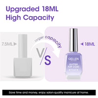 Gellen Glitter Gel Top Coat, 18ML No Wipe Glitter Gel Top Coat, Clear UV Top Coat Gel Nail Polish, Soak Off Nail Lamp Gel Base Top Coat Nail Art Home Manicure