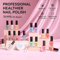 Nailshion Quick Air Dry Nail Polish Set, 16 Colors 10ML Jelly Glitter Shimmer Holographic Nail Polish with Clear Base Top Coat and 35Pcs Remover Pads Summer Regular Nail Lacquer Gift for Women Girls