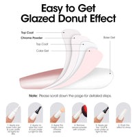 Gellen Gel Polish Chrome Nail Powder Kit - 1Pc 18ml Pale Pink Gel Nail Polish and 1Pc Pearl Nail Chrome Powder, Iridescent Aurora Mirror Effect Pigment for Nail Polish Nail Art
