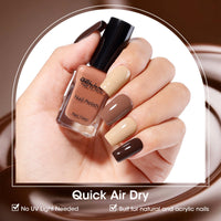 Gellen Nail Polish, Quick Air Dry 6 Colors Nail Lacquer Set Warm Chocolate Brown Nail Polish Set for Nail Manicure DIY Art Home, No UV Light Needed, 0.33 Fl.oz