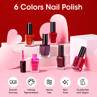 Gellen Nail Polish, Quick Air Dry 6 Colors Nail Lacquer Set Elegant Red Pink Nail Polish Set for Nail Manicure DIY Art Home, No UV Light Needed, 0.33 Fl.oz