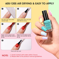 Nailshion Quick Air Dry Nail Polish Set, 16 Colors 10ML Nude Red Blue Green Nail Polish with Clear Base Top Coat and 35Pcs Remover Pads All Season Regular Nail Lacquer Gift for Women Girls