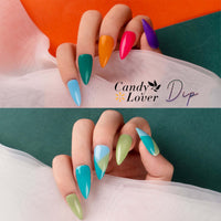 Candy Lover Dip Powder, 12 Colors Pink Purple Green Dip Nail Powder Kit with Dust Brush and Nail File, Nail Art Winter Series Dip Powder Nail Kit for Girls Women Manicure