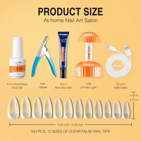 Candy Lover Nail Tips and Glue Gel Kit, 552 Pcs Fully Pre-buffed False Almond Nail Tips Kit with 4-in-1 Nail Glue Gel and Nail Lamp, Acrylic Gel Nail Extension Kit, Nail Kit Gift for Girls Women