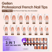 Gellen French Tips Press on Nails - 150 Pcs Brown Long Square, Salon Acrylic Press on Nails Soft Gel Nail Tips, 15 Sizes Fake Nails 3 in 1 Pre-french French Tips Full Cover Tips for Nail Art