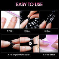 Gellen Long Coffin Fake Nail Tips for Press on Nails, 504Pcs Soft Gel Tips for Nail Extensions Full Cover Pre-shaped 12 Sizes Clear False Nails for Nail Art
