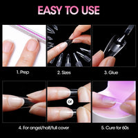 Gellen Long Stiletto Fake Nail Tips for Press on Nails, 504Pcs Soft Gel Tips for Nail Extensions Full Cover Pre-shaped 12 Sizes Clear False Nails for Nail Art