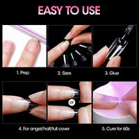 Gellen Medium Square Fake Nail Tips for Press on Nails, 504Pcs Soft Gel Tips for Nail Extensions Full Cover Pre-shaped 12 Sizes Clear False Nails for Nail Art