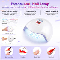 Gellen 71Pcs Gel Nail Polish Kit with 54W UV Light, 32Colors Mist & Sparkle All Seasons Hema-Free Gel Polish Set with 5pcs Functional Gel Top Base Coat, Nail Art Salon Manicure for Women