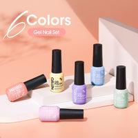 Gellen Gel Nail Polish Kit, Glossy Blue Yellow Purple Gel Polish, Soak off Gel Nail Kit for DIY Home Gel Manicure Set, 6 Colors Nail Polish Kit for Nail Art