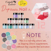 Candy Lover Dip Powder, 12 Colors Pink Purple Green Dip Nail Powder Kit with Dust Brush and Nail File, Nail Art Winter Series Dip Powder Nail Kit for Girls Women Manicure