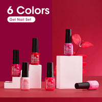 Gellen Gel Nail Polish Kit, Glossy Purple Red Pink Gel Polish, Soak off Gel Nail Kit for DIY Home Gel Manicure Set, 6 Colors Nail Polish Kit for Nail Art