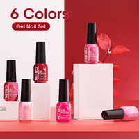 Gellen Gel Nail Polish Kit, Glossy White Pink Red Gel Polish, Soak off Gel Nail Kit for DIY Home Gel Manicure Set, 6 Colors Nail Polish Kit for Nail Art