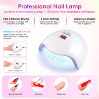 Gellen 71Pcs Gel Nail Polish Kit with 54W UV Light, 32Colors Rainbow Glow All Seasons Hema-Free Gel Polish Set with 5pcs Functional Gel Top Base Coat, Nail Art Salon Manicure for Women