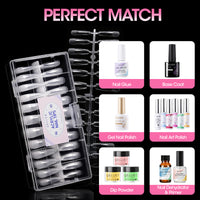 Gellen Long Coffin Fake Nail Tips for Press on Nails, 504Pcs Soft Gel Tips for Nail Extensions Full Cover Pre-shaped 12 Sizes Clear False Nails for Nail Art