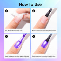 Gellen Nail Polish, Quick Dry 3 Colors Metallic Purple Blue & Base Top Strengthener 3-in-1 Nail Polish Set Xmas Halloween Nail Lacquer Set, Gift for Women Home Nail Art, No UV Light Needed, 0.33 Fl.oz