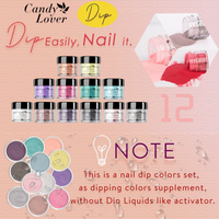 Candy Lover Dip Powder, 12 Colors Painted Dip Nail Powder Kit with Dust Brush and Nail File, Nail Art Spring Summer Series Dip Powder Nail Kit for Girls Women Manicure