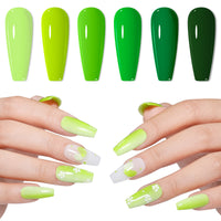 Gellen Nail Polish, Quick Air Dry 6 Colors Nail Lacquer Set Summer Emerald Green Trendy Nail Polish Kit for Nail Manicure DIY Art Home, No UV Light Needed, 0.33 oz Each Bottle