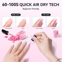 Nailshion Quick Air Dry Nail Polish Set, 16 Colors 10ML Jelly Glitter Shimmer Holographic Nail Polish with Clear Base Top Coat and 35Pcs Remover Pads Summer Regular Nail Lacquer Gift for Women Girls