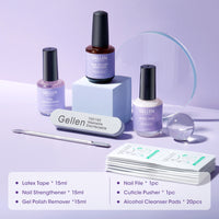 Gellen Gel Polish Remover Kit, 3-5 minutes Quick Removal, with Liquid Latex Tape Easy Peel Off & Nail Strengthener & Manicure Tools, No Need Wrapping or Soaking