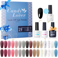 Candy Lover Gel Nail Polish Kit with Top Base Coats Matte Coat, Natural Quick Dry Long-Lasting Gel Nails, 16 Colors Modern Cool Collection Gel Nail Polish Set Gift