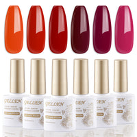 Gellen Red Purple Gel Nail Polish Set, 6 Colors Burgundy Bright Neon Red Gel Polish, No Wipe Soak Off Glossy UV Gel for DIY Nail Art Salon Manicure, 10ml/0.33oz