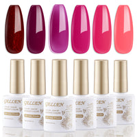 Gellen Purple Pink Gel Nail Polish Set, 6 Colors Neon Pink Red Purple Jelly Gel Polish, No Wipe Soak Off UV Gel for DIY Manicure Valentine's Day Spring Summer, 10ml/0.33oz