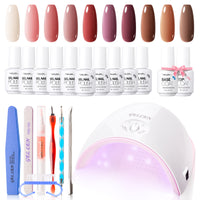 Gellen Gel Nail Polish Starter Kit with 36W UV Light, 10 Colors Ripe Grapes Color Gel Polish Kit, All-In-One Manicure Gift Set with Gel Nail Base Top Coat & Nail Dryer, Nail Art Tools for Salon DIY