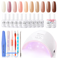 Gellen Gel Nail Polish Starter Kit with 36W UV Light, 10 Colors White Brown Color Gel Polish Kit, All-In-One Manicure Gift Set with Gel Nail Base Top Coat & Nail Dryer, Nail Art Tools for Salon DIY