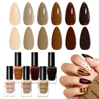Gellen Quick Dry Nail Polish, 6Colors Neutral Coffee Brown Gradient Collection Regular Nail Polish Set No UV Light Needed for Finger Toe & Fake Nails Home Salon DIY Nail Art