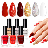 Gellen Quick Dry Nail Polish, 6Colors Christmas Red Gold Glitter Collection Regular Nail Polish Set No UV Light Needed for Finger Toe & Fake Nails Home Salon DIY Nail Art