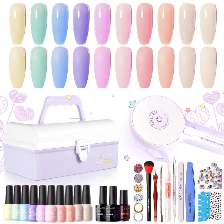 Gellen Gel Nail Polish Starter Kit with UV Lamp, 10 Colors Jelly Macaron Gel Polish with 36W Nail Lamp Top & Base Coat Nail Tools Manicure Set & Storage Box, All-In-One Gel Nail Polish Kit