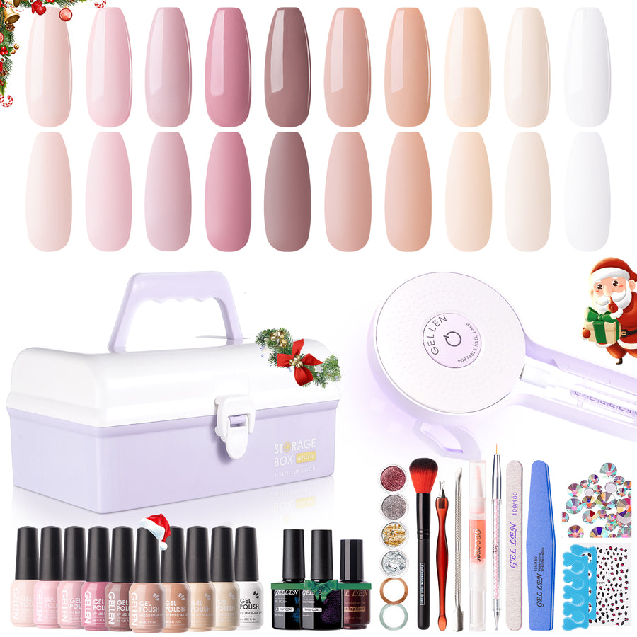 Gellen Gel Nail Polish Starter Kit with UV Lamp, 10 Colors Nudes Pink Peach Gel Polish with 36W Nail Lamp Top & Base Coat Nail Tools Manicure Set & Storage Box, All-In-One Gel Nail Polish Kit