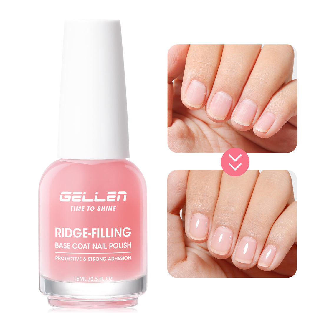 Gellen Clear Pink Tint Base Coat Nail Polish, Nail Ridge Filler & Nail Strengthener for Weak Nails, Sheer Nail Repair Polish with Shea Butter, Vitamin E & Protein, HEMA TPO Free