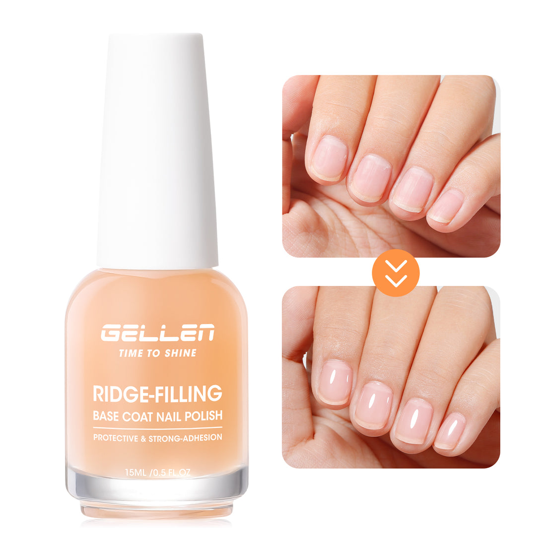 Gellen Clear Nude Tint Base Coat Nail Polish, Nail Ridge Filler & Nail Strengthener for Weak Nails, Sheer Nail Repair Polish with Shea Butter, Vitamin E & Protein, HEMA TPO Free