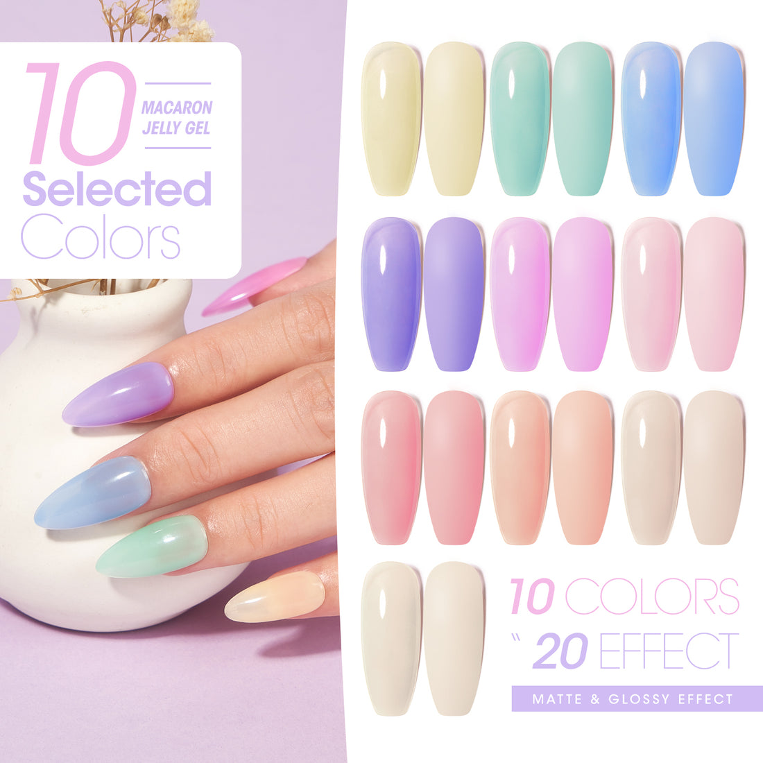 Gellen Gel Nail Polish Starter Kit with UV Lamp, 10 Colors Jelly Macaron Gel Polish with 36W Nail Lamp Top & Base Coat Nail Tools Manicure Set & Storage Box, All-In-One Gel Nail Polish Kit