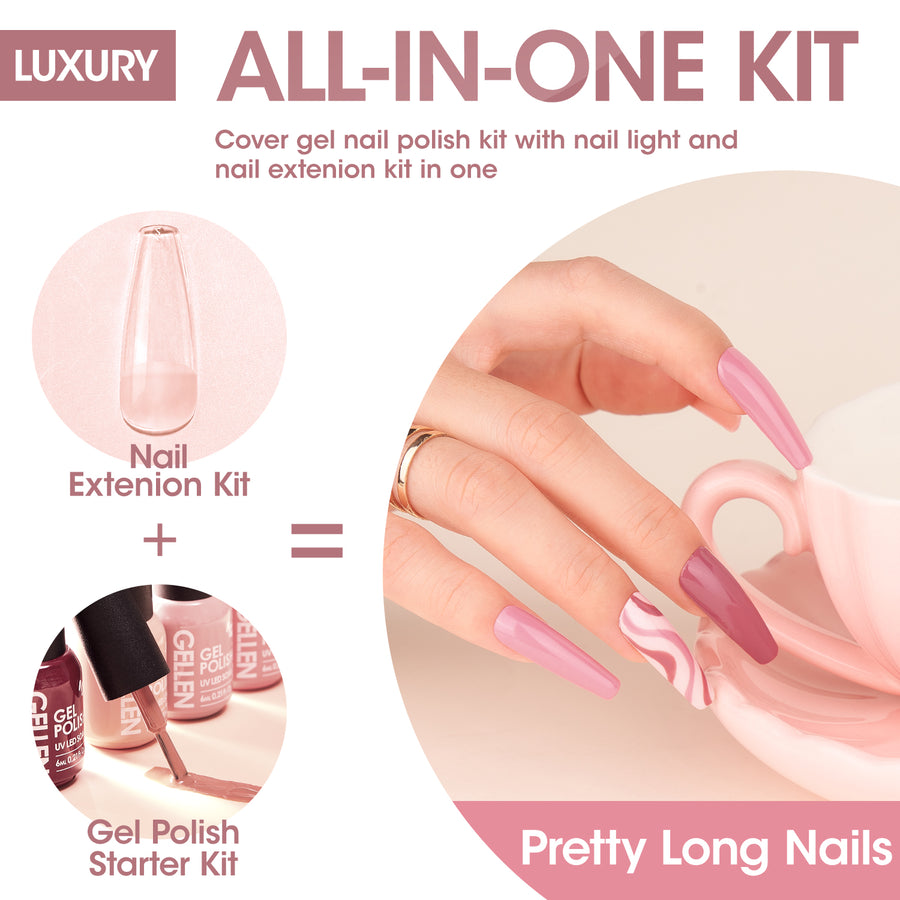 Gellen Gel Nail Polish Kit, 8 Nudes Pink Peach Colors Gel Polish Set With 36W UV Light Nail Dryer, 504Pcs Coffin Fake Nails Tips Glue Gel Nail Prep Kit, Gel Top and Base Coat, Manicure Tools