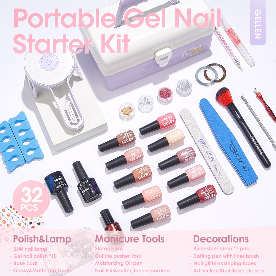 Gellen Gel Nail Polish Starter Kit with UV Lamp, 10 Colors Nudes Pink Peach Gel Polish with 36W Nail Lamp Top & Base Coat Nail Tools Manicure Set & Storage Box, All-In-One Gel Nail Polish Kit