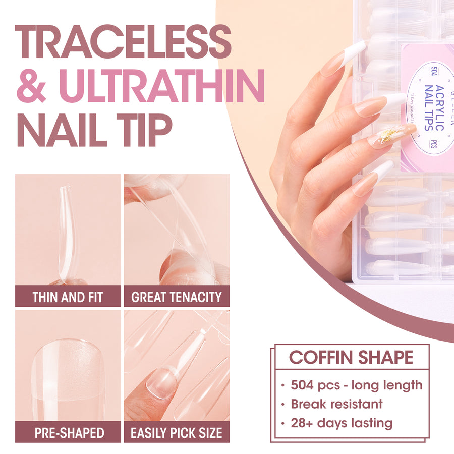 Gellen Gel Nail Polish Kit, 8 Nudes Pink Peach Colors Gel Polish Set With 36W UV Light Nail Dryer, 504Pcs Coffin Fake Nails Tips Glue Gel Nail Prep Kit, Gel Top and Base Coat, Manicure Tools