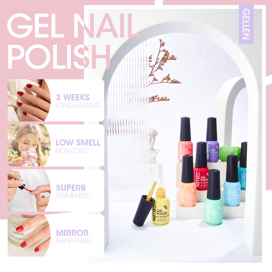 Gellen Gel Nail Polish Starter Kit with UV Lamp, 10 Colors Nudes Pink Peach Gel Polish with 36W Nail Lamp Top & Base Coat Nail Tools Manicure Set & Storage Box, All-In-One Gel Nail Polish Kit