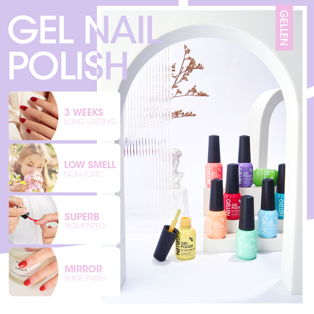 Gellen Gel Nail Polish Starter Kit with UV Lamp, 10 Colors Jelly Macar ...