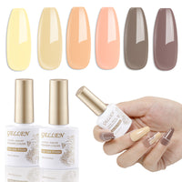 Gellen Cool Tone Gel Nail Polish Set, 6 Colors Brown Nude Pink Yellow Gel Polish, No Wipe Soak Off Glossy UV Gel for DIY Nail Art Salon Manicure, 10ml/0.33oz