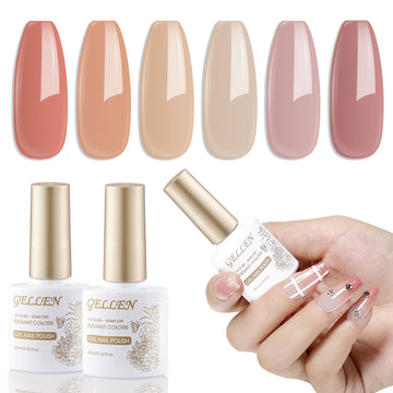 Gellen Nude Gel Nail Polish Set, 6 Colors Nude Warm Gel Polish, No Wipe Soak Off Glossy UV Gel for DIY Nail Art Salon Manicure, 10ml/0.33oz