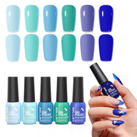 Gellen Gel Nail Polish Set of 6 Same Color Same Bottle Ocean Blue Mint Green Glossy Gel Polish, Soak off Gel Nail Kit for DIY Home Gel Manicure Set for Nail Art