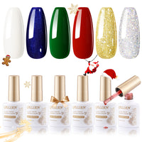 Gellen Gel Nail Polish Set, 6 Colors Snow White Green Classic Red Glitter Gold Silver Dark Blue Gel Polish Nail Art Gifts for Women