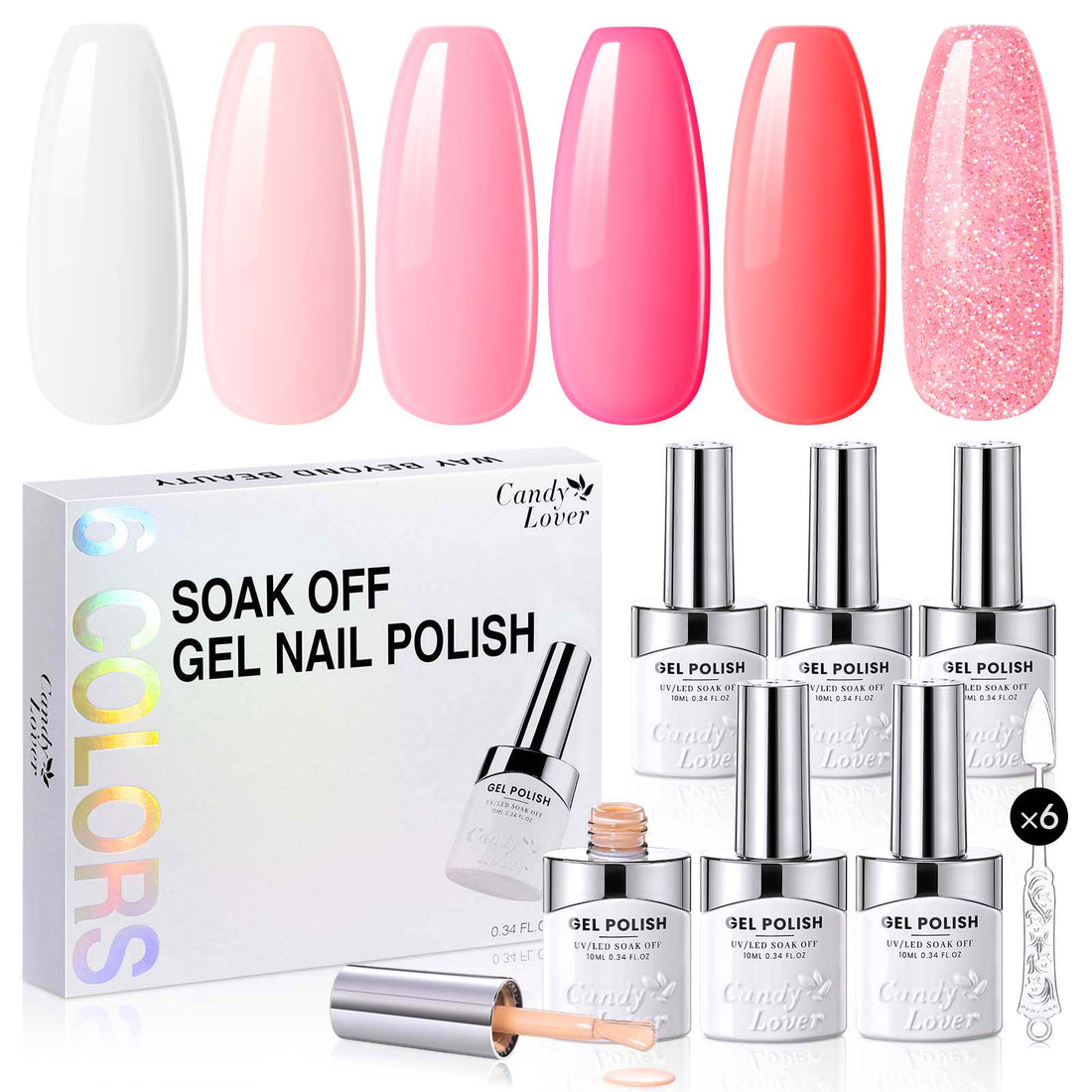 Candy Lover Nail Gel Polish, 6 Colors Lover's Red Pink Gel Polish Set, Soak Off UV LED Needed Nail Gel Set, Nail Art Gift for Women DIY Manicure