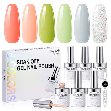 Candy Lover Nail Gel Polish, 6 Colors Flower Red Green Gel Polish Set, Soak Off UV LED Needed Nail Gel Set, Nail Art Gift for Women DIY Manicure